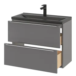 Meuble sous vasque suspendu faible profondeur gris brillant l.80 x H.60 x P.36 cm, GoodHome Imandra