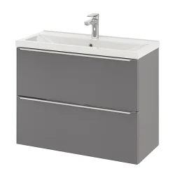 Meuble sous vasque suspendu faible profondeur gris brillant l.80 x H.60 x P.36 cm, GoodHome Imandra