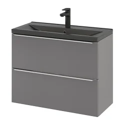 Meuble sous vasque suspendu faible profondeur gris brillant l.80 x H.60 x P.36 cm, GoodHome Imandra