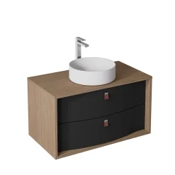 Meuble sous vasque suspendu noir mat 2 tiroirs l.90 x H.50 x P.50 cm, Decotec Havana