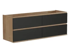 Meuble sous vasque suspendu - Coloris naturel clair et noir - 150 cm - SABURI