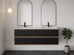 Meuble sous vasque suspendu - Coloris naturel clair et noir - 150 cm - SABURI