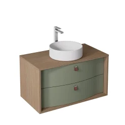 Meuble sous vasque suspendu vert fougère mat 2 tiroirs l.90 x H.50 x P.50 cm, Decotec Havana