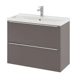 Meuble sous vasque suspendu faible profondeur gris taupe brillant l.80 x H.60 x P.36 cm, GoodHome Imandra