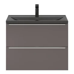 Meuble sous vasque suspendu faible profondeur gris taupe brillant l.80 x H.60 x P.36 cm, GoodHome Imandra