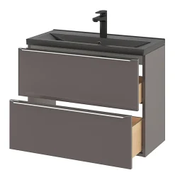 Meuble sous vasque suspendu faible profondeur gris taupe brillant l.80 x H.60 x P.36 cm, GoodHome Imandra