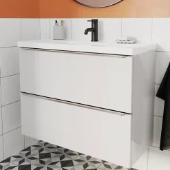 Meuble sous vasque suspendu faible profondeur blanc brillant l.80 x H.60 x P.36 cm, GoodHome Imandra