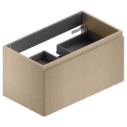 Meuble sous vasque suspendu placage chêne clair strié l.90 x H.46,5 x P.50,5 cm pour évacuation centrale, Pura