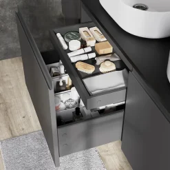 Meuble sous vasque suspendu gris anthracite mat 4 tiroirs l.120 x H.48 x P.45 cm, GoodHome Levanna
