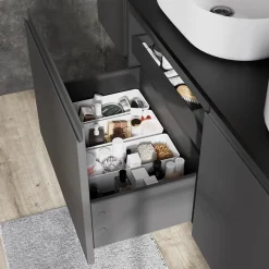 Meuble sous vasque suspendu gris anthracite mat 4 tiroirs l.120 x H.48 x P.45 cm, GoodHome Levanna