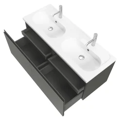 Meuble sous vasque suspendu gris anthracite mat 4 tiroirs l.120 x H.48 x P.45 cm, GoodHome Levanna