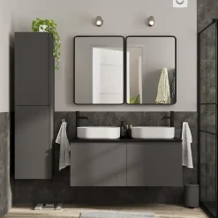 Meuble sous vasque suspendu gris anthracite mat 4 tiroirs l.120 x H.48 x P.45 cm, GoodHome Levanna