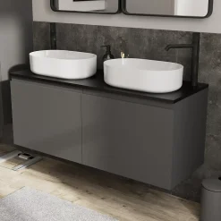 Meuble sous vasque suspendu gris anthracite mat 4 tiroirs l.120 x H.48 x P.45 cm, GoodHome Levanna