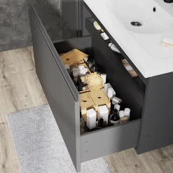 Meuble sous vasque suspendu gris anthracite mat 2 tiroirs l.80 x H.48 x P.45 cm Levanna