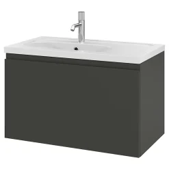 Meuble sous vasque suspendu gris anthracite mat 2 tiroirs l.80 x H.48 x P.45 cm Levanna