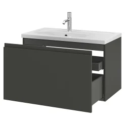 Meuble sous vasque suspendu gris anthracite mat 2 tiroirs l.80 x H.48 x P.45 cm Levanna