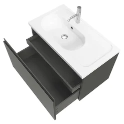 Meuble sous vasque suspendu gris anthracite mat 2 tiroirs l.80 x H.48 x P.45 cm Levanna