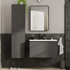 Meuble sous vasque suspendu gris anthracite mat 2 tiroirs l.80 x H.48 x P.45 cm Levanna