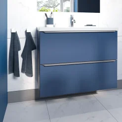 Meuble sous vasque suspendu faible profondeur bleu nuit mat l.80 x H.60 x P.36 cm, GoodHome Imandra