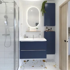 Meuble sous vasque suspendu faible profondeur bleu nuit mat l.80 x H.60 x P.36 cm, GoodHome Imandra
