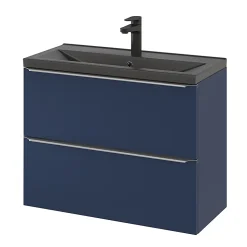 Meuble sous vasque suspendu faible profondeur bleu nuit mat l.80 x H.60 x P.36 cm, GoodHome Imandra