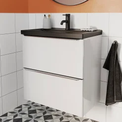 Meuble sous vasque suspendu faible profondeur blanc brillant l.60 x H.60 x P.36 cm, GoodHome Imandra