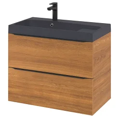 Meuble sous vasque suspendu effet noyer l.80 x H.60 x P.45 cm, GoodHome Imandra