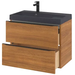 Meuble sous vasque suspendu effet noyer l.80 x H.60 x P.45 cm, GoodHome Imandra