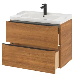 Meuble sous vasque suspendu effet noyer l.80 x H.60 x P.45 cm, GoodHome Imandra