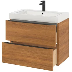 Meuble sous vasque suspendu effet noyer l.80 x H.60 x P.45 cm, GoodHome Imandra