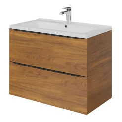 Meuble sous vasque suspendu effet noyer l.80 x H.60 x P.45 cm, GoodHome Imandra