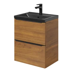 Meuble sous vasque suspendu faible profondeur effet noyer l.50 x H.60 x P.36 cm, GoodHome Imandra