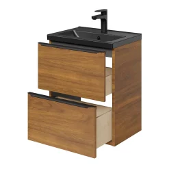 Meuble sous vasque suspendu faible profondeur effet noyer l.50 x H.60 x P.36 cm, GoodHome Imandra