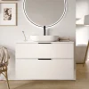 Meuble sous vasque suspendu MDF Blanc brillant 100x46x62cm, Plan lavabo Blanc brillant + 2 tiroirs poignée Chrome - TIM100