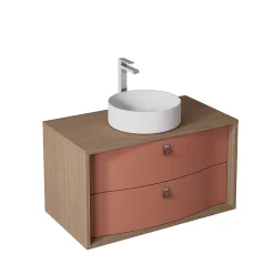 Meuble sous vasque suspendu terracotta mat 2 tiroirs l.90 x H.50 x P.50 cm, Decotec Havana