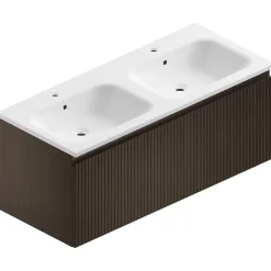 Meuble sous vasque suspendu effet noyer l.120 cm pour double vasque, Pura