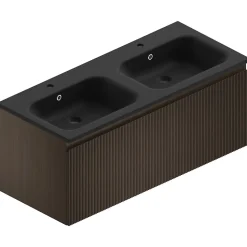 Meuble sous vasque suspendu effet noyer l.120 cm pour double vasque, Pura