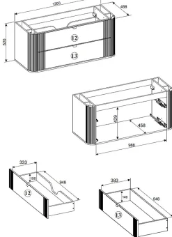 Meuble sous vasque suspendu OVALIA - 2 tiroirs chêne 120 cm