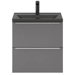 Meuble sous vasque suspendu faible profondeur gris brillant l.60 x H.60 x P.36 cm, GoodHome Imandra
