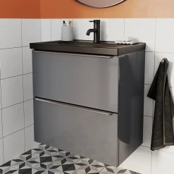 Meuble sous vasque suspendu faible profondeur gris brillant l.60 x H.60 x P.36 cm, GoodHome Imandra