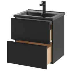 Meuble sous vasque suspendu noir mat l.60 x H.60 x P.45 cm, GoodHome Imandra