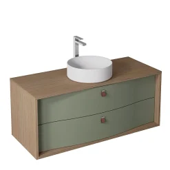 Meuble sous vasque suspendu vert fougère mat 2 tiroirs l.120 x H.50 x P.50 cm, Decotec Havana