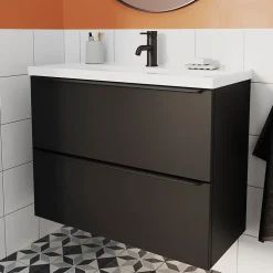 Meuble sous vasque suspendu faible profondeur noir mat l.80 x H.60 x P.36 cm, GoodHome Imandra