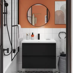 Meuble sous vasque suspendu faible profondeur noir mat l.80 x H.60 x P.36 cm, GoodHome Imandra