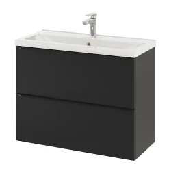 Meuble sous vasque suspendu faible profondeur noir mat l.80 x H.60 x P.36 cm, GoodHome Imandra