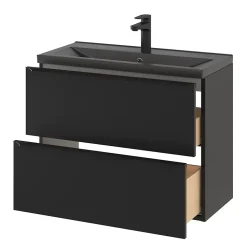 Meuble sous vasque suspendu faible profondeur noir mat l.80 x H.60 x P.36 cm, GoodHome Imandra