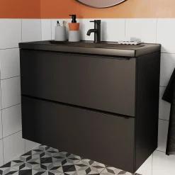 Meuble sous vasque suspendu faible profondeur noir mat l.80 x H.60 x P.36 cm, GoodHome Imandra