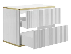 Meuble sous vasque suspendu strié liseré doré - Blanc - L80 cm - KELIZA