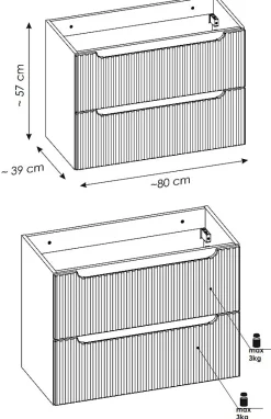 Meuble sous vasque suspendu 2 tiroirs NOVA NOIR 80 CM