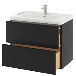 Meuble sous vasque suspendu noir mat l.80 x H.60 x P.45 cm, GoodHome Imandra